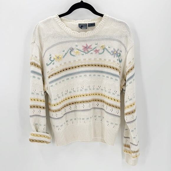 Vintage Liz Claiborne sport linen cotton blend open knit sweater size S 80s - Picture 1 of 6